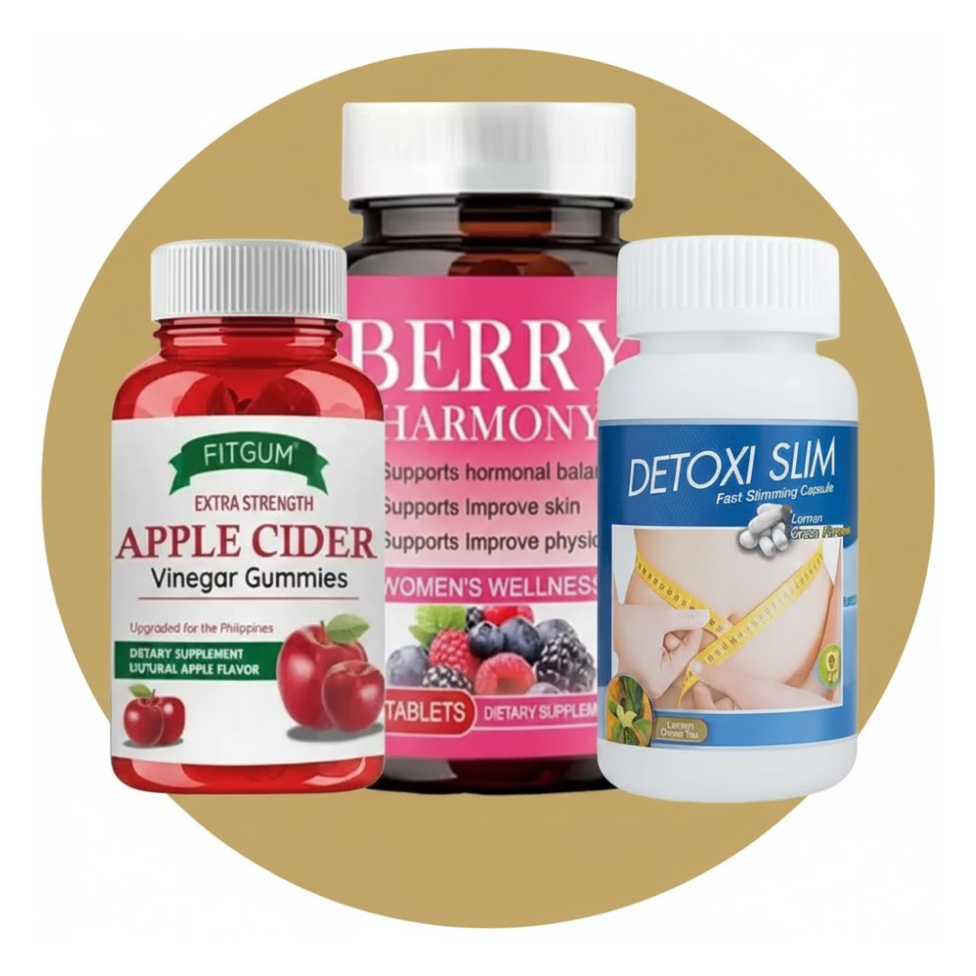 Three dietary supplement products displayed